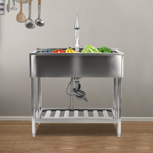 JOYDING Stainless Steel Kitchen Sink Freestanding Sink with Faucet | Wayfair